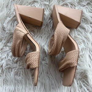 Marc Fisher woven strap mule sandals in a classic nude 8.5